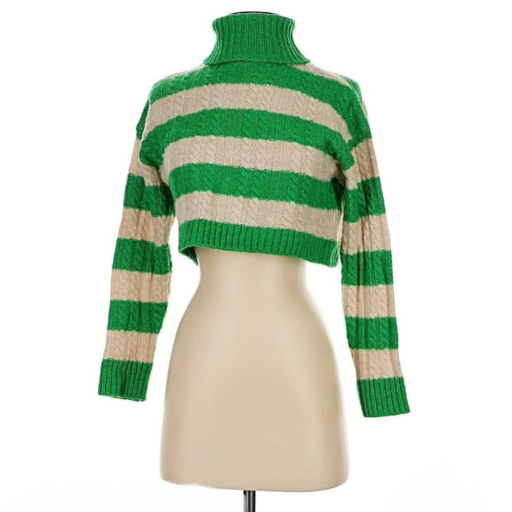 Luxe Green and Cream Striped Cropped Sweater
